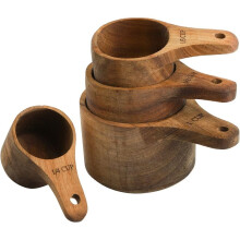 Set of 4 Wood Measuring Cups, Stackable Kitchen Measure Tool with Handle, Baking and Cooking Measuring Set 4 Size