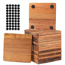 16 Pieces Unfinished Wood Coasters, 4 Inch Square Acacia-Wooden Coasters for Crafts with Non-Slip Silicon Dots
