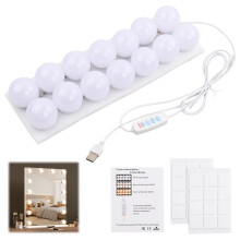 Pagezol 14 Bulbs Hollywood Style LED Makeup Lights with USB Cable, Vanity Mirror Lights Kits, 3 Colour Changing & 9-Level Brightness, Make up Light f