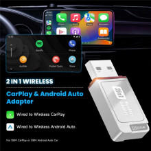 2-in-1 Wireless CarPlay Adapter Support CarPlay&for Android Auto, USB Dongle Convert Wired to Wireless Adapter