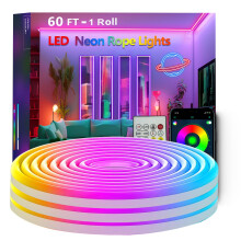 Bvokon 18M Neon Rope Lights,Flexible Led Rope Light Control with App/Remote,Multiple Modes,Music Sync,IP65 Outdoor RGB Led Strip Lights Waterproof