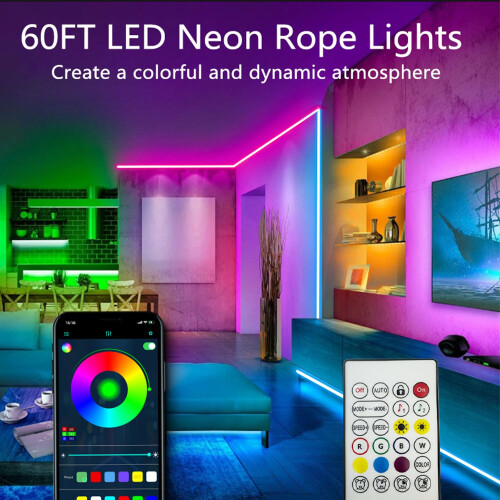 Bvokon 18M Neon Rope Lights,Flexible Led Rope Light Control 1