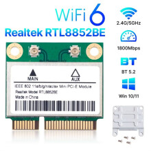 Tarjeta de Red WiFi 6 RTL8852BE con Antenas de 8 DBi y Adaptador BT 5.2 PCI-e de Doble Banda 2,4 G/5 GHz AX1800 para Windows 10/11.