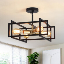 LWYTJO Black Ceiling Light Living Room, 4 Lights Industrial Semi Flush Mount Ceiling Lights, Black and Gold Chandeliers Ceiling Light for Kitchen, Be