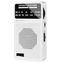 Portable AM FM Radio, Pocket Radio with Speaker & Headphone Jack, Transistor Radios with Back Clip for Elderly White