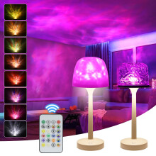 vsshe Ocean Wave Cordless Projector Light, Rechargeable LED Aurora Projector with Remote Control, 6 Colors Luminorthe Cube Dimmable Touch Desk Lamp f