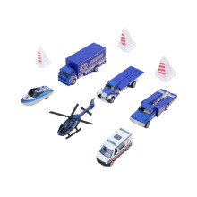 Ensemble de 6 pièces de jouets de voiture incendie en alliage, camion de pompiers, avion, bateau, décoration, cadeau, bleu