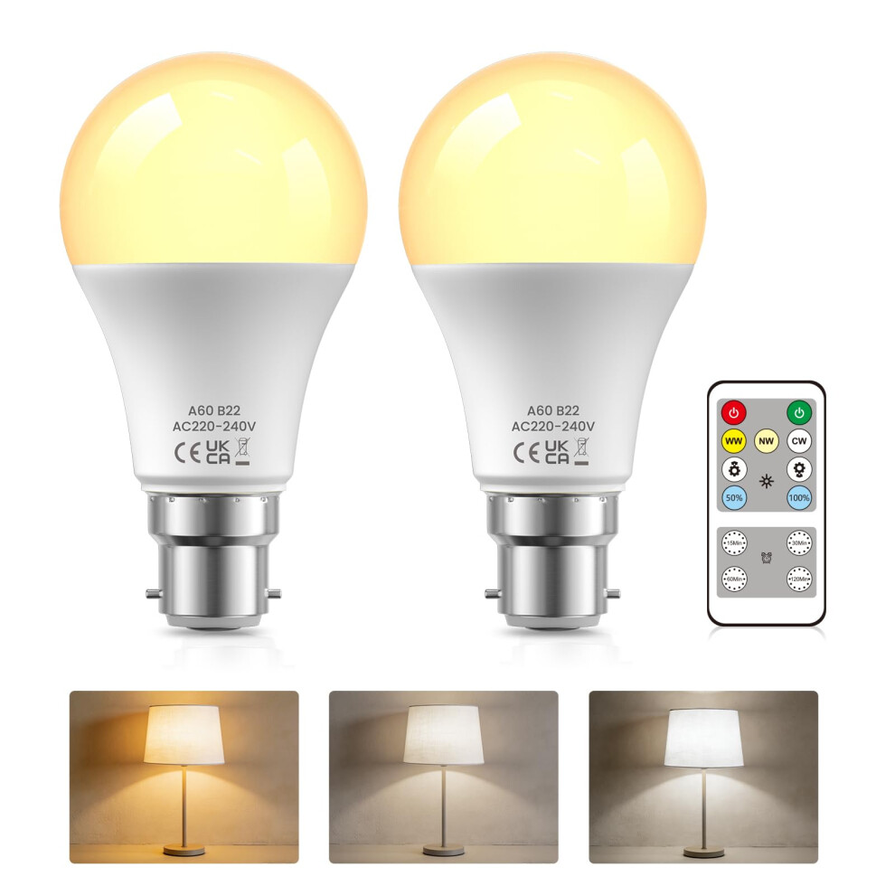 Heatinglux 9W B22 Bayonet Remote Control Bulb, A60 Bayonet Led B Light 1206926186449