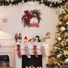 Red Truck Christmas Wreath Wooden Vintage Christmas Wreath Hanging Decor, for Autumn Harvest Thanksgiving 1Pc