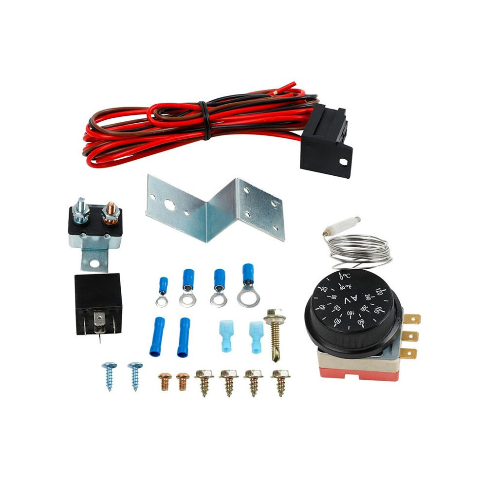 12V Electric Radiator Fan Thermostat Controller Kit Cooling Fan Wiring Relay Wire Kit For Car Truck 6032356007048