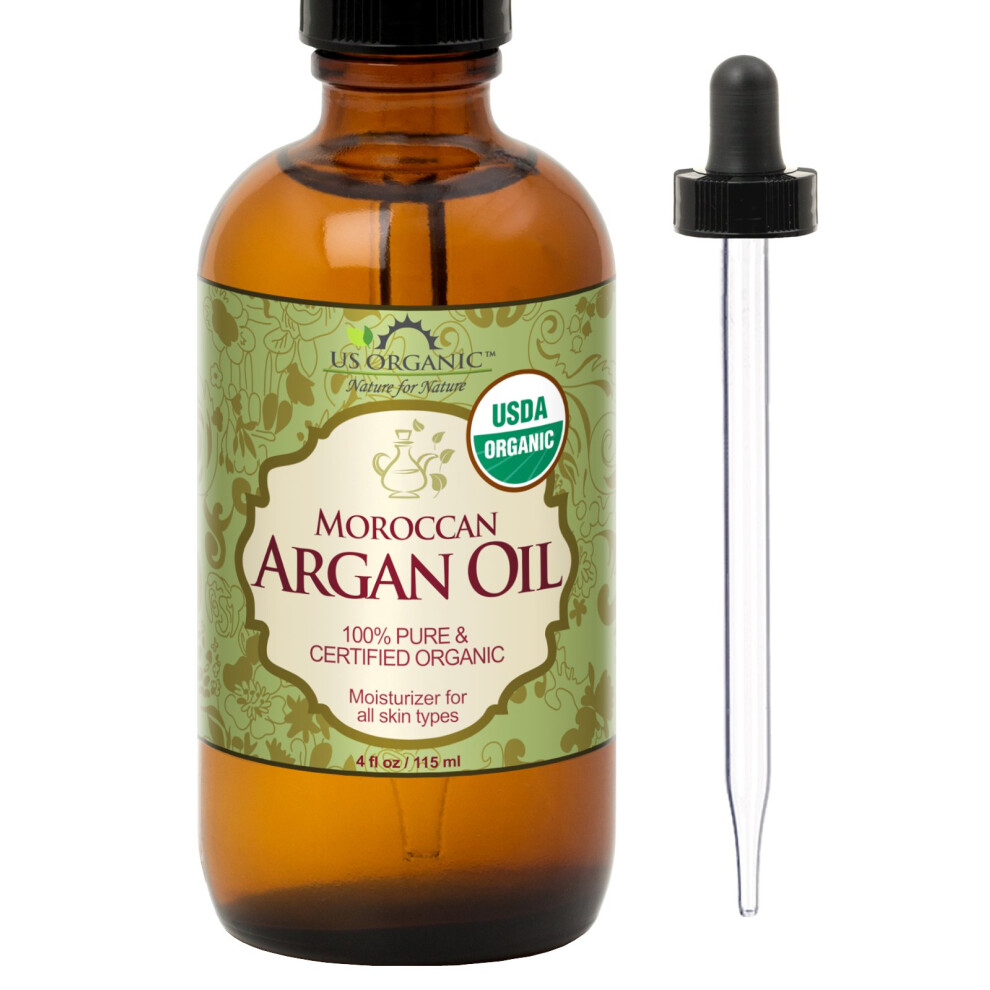 Us Organic Moroccan Argan Oil, Cold-Pressed Virgin, Usda Certified, 100% Pure, Unrefined, For Hair, Skin, Nail & Cuticle Care, In Amber Glass Bottle,