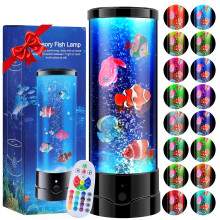 ONXE Electric Bubble Fish Tank Table Lamp with Remote 16 Color Changing Fake Aquarium Night Light with Lifelike Fishes Gifts for Kids Men Women Home