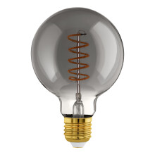 Eglo Dimmable E27 LED Globe, Vintage Spiral Filament Light Bulb, Edison lamp for Retro Lighting, 4 watt, 100 Lumen, Warm White Glow, Black Transparen