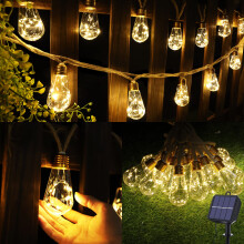Geemoo Solar Outdoor Hemp Rope String Lights - 8M 160 LED Waterproof Festoon with 16 Shatterproof Bulbs for Garden, Patio, Party, Yard, Xmas Decorati