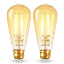 DiCUNO Vintage Light Bulb E27 Edison Screw Bulb ST58, 2.5W Equivalent to 40W, Energy Efficiency Class B Filament Glass LED, Warm White 2700K, 480LM,