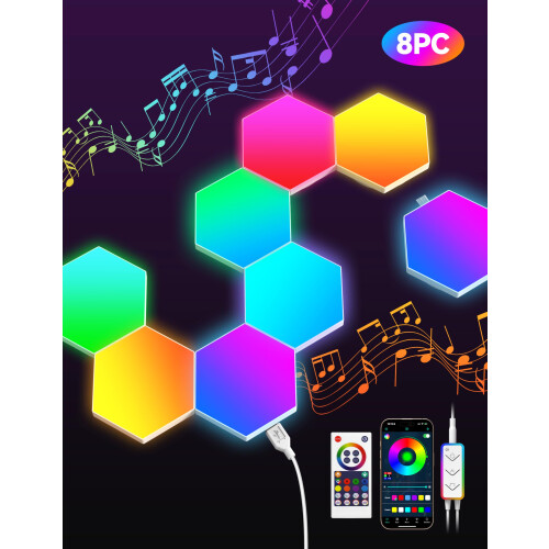 TeckNet TECKNET Hexagon LED Lights,8 Pack RGB Gaming Hex Wall Light