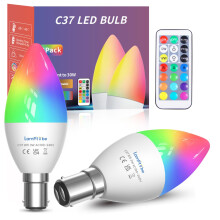 Lamptobe B15 Colour Chaning Light Bulb 3W Dimmable, 12 Colors RGB+Daylight+Warm White, SBC LED C37 Colored Candle Bulb Mood Lighting with Remote Cont
