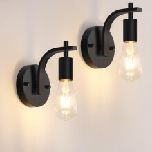 Gbood 2 Pack Black Industrial Wall Lights, Vintage E27 Wall Lamps, Wall Sconce Lights Metal for Bedroom Living Room Kitchen Hallway (E27 Socket, Bulb