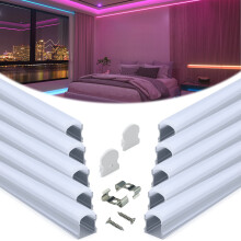 Muzata 10Pack 3.3FT/1M Excellent Spotless LED Aluminium Profile with Thicker Milky White Cover No Hot Spots Sliver Deeper LED Strip Diffuser Channel S