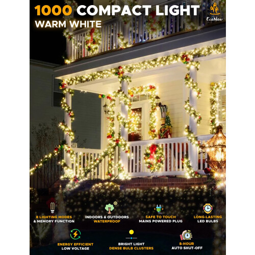 EcoNour Christmas Tree Lights, Cluster Compact 1000 LED 1