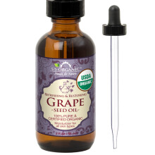 Huile de pépins de raisin biologique US, 100 % pure, pressée à froid, bouteille en verre ambré avec compte-gouttes