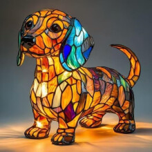 magimagi Dog Lamp, Stained Glass Dog Lamp, Colorful Resin Dachshund Tabletop, Cute Pet Puppy Night Light, Home Decor, Easter Birthday Gift for Dachsh