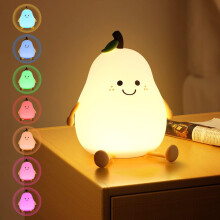 URAQT Cute Smile Pear Night Light, Soft Silicone Kids Nursery Nightlight LED Touch Light, USB Rechargeable Baby Sleep Dimmable Bedside Lights, Mini T