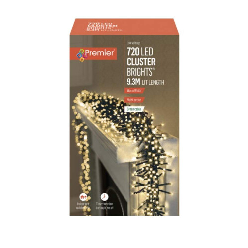 Premier Premier Decorations - 720 Multi Action Cluster LED Lights with Timer - Warm White