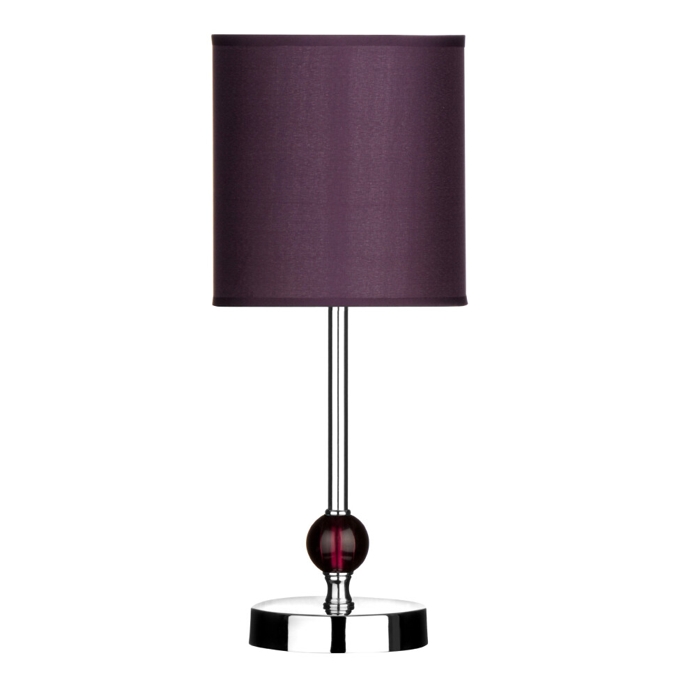 Premier Housewares Chrome Stem Table Lamp With Acrylic Ball And Fabric Shade - ,H35 X W14 X D14cm Purple