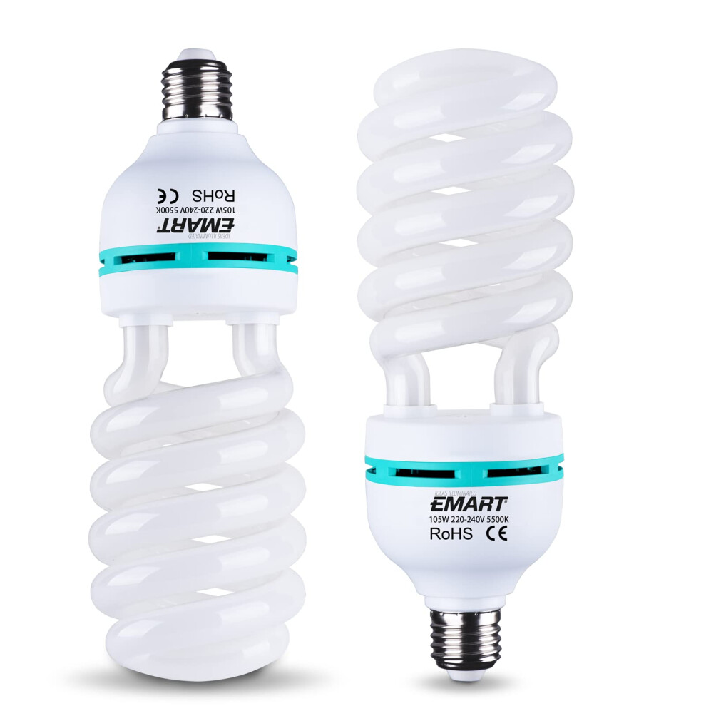 Emart Photography Bulb, 2 X 105W 5500K Cfl Day Balanced Full Spectrum Ing Bulbs In E27 For Softbox Photo Video Studio S Light/White 5005501469627