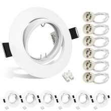 Wondlumi 6X Modern GU10 Downlights for Ceiling, Round Matt White Finish Metal Frame for Recessed Ceiling Lights, 30 Tilt Swivel LED Spotlights Fitti