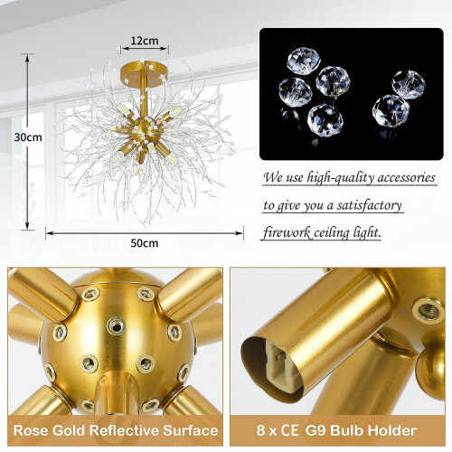 Rayofly Modern Crystal Chandeliers Ceiling Light, Firework 2