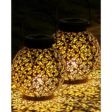 Solar Lantern Outdoor, IP44 Waterproof Lantern, Garden Solar Lamp for Sustainable Lighting, Metal Hanging Patio Lawn Warm White, 2PACK