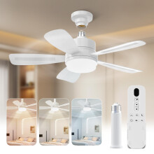 REYLAX 50CM LED Ceiling Fan with Remote, E27 Screw in Light, 6 Speeds, 3 Colours Stepless Dimming 2000 Lumens, Timer for Bedroom, Kitchen, Garage