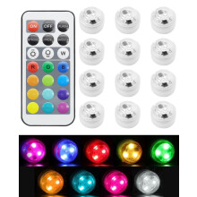 atnayo 12 PCS Small Submersible LED Light, 13 Colour Changing RGB Waterproof Tea Lights with Remote Control for Aquarium Pool Tub Vase Party, Bath, W