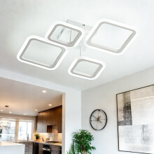 OKELI Modern Flush Mount LED Ceiling Lights, 24W Chandeliers Ceiling Light with 4 Square Acrylic Design, Large White Ceiling Lights for Living Room