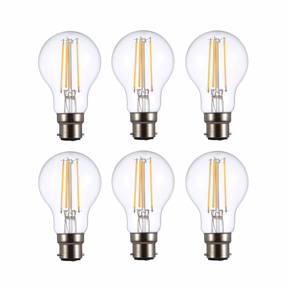 Tekled A60 Filament Vintage Led Bulbs | B22 Bayonet Cap | Energy Saving 6.5W Bulb 60W Equivalent | Nondimmable Clear 2700K 806Lm | 6-Pack | Wa Light 10669839