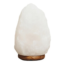 Premier Housewares White Natural Salt Lamp Irregular Shape Desk Lamp with Calming White Glow Wooden Table Lamp Wood Base 23cm x 12cm x 12 cm