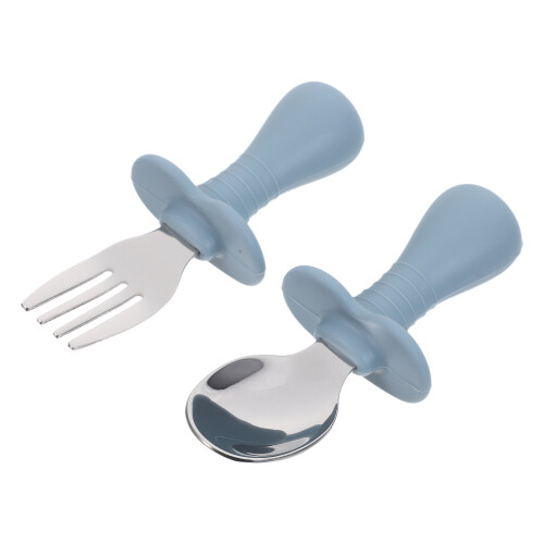 2Sets Sky-Blue Silicone Handle Children Silverware Set Stainless Steel 2
