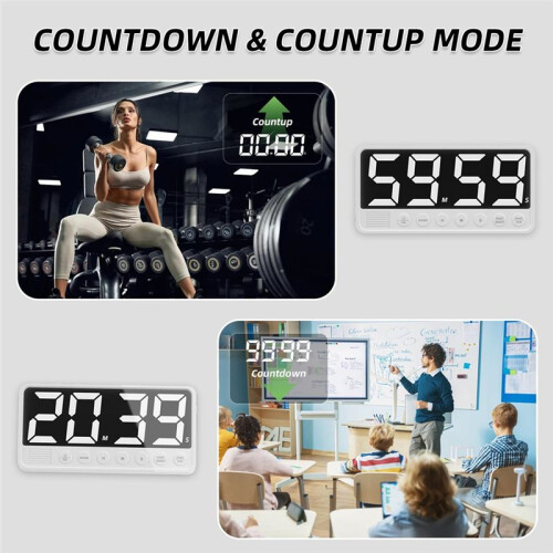 Extra-Large Display Digital Kitchen Timer, Magnetic Stand Rechargeable Count Down/ Timer for Cooking Home Gym, White 2