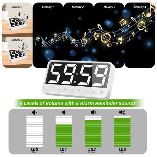 Extra-Large Display Digital Kitchen Timer, Magnetic Stand Rechargeable Count Down/ Timer for Cooking Home Gym, White