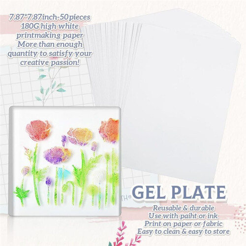 Kit de Placa de Impressão em Gel de 7 X 7 Polegadas, Conjunto Completo de Monoimpressão com Brayer, Tinta Acrílica, Papel e Ferramentas para Fazer 1