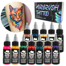 Pintura Corporal Airbrush OPHIR, Set de 12 Tintas para Tatuajes Temporales 1.06oz
