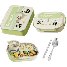 Lunch Box Set Panda Compartment Lunch Box Food Containers Snack Holder Stainless Steel for Picnic Boys Girls