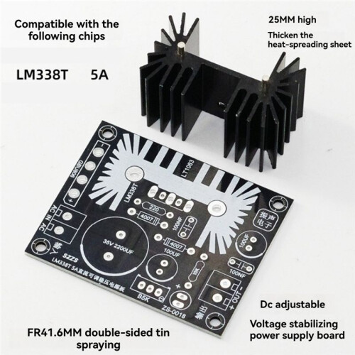 Adjustable Linear Regulated Power Supply Board LM338 5A Output Filament Voltage Regulation DIY Electronics Kit