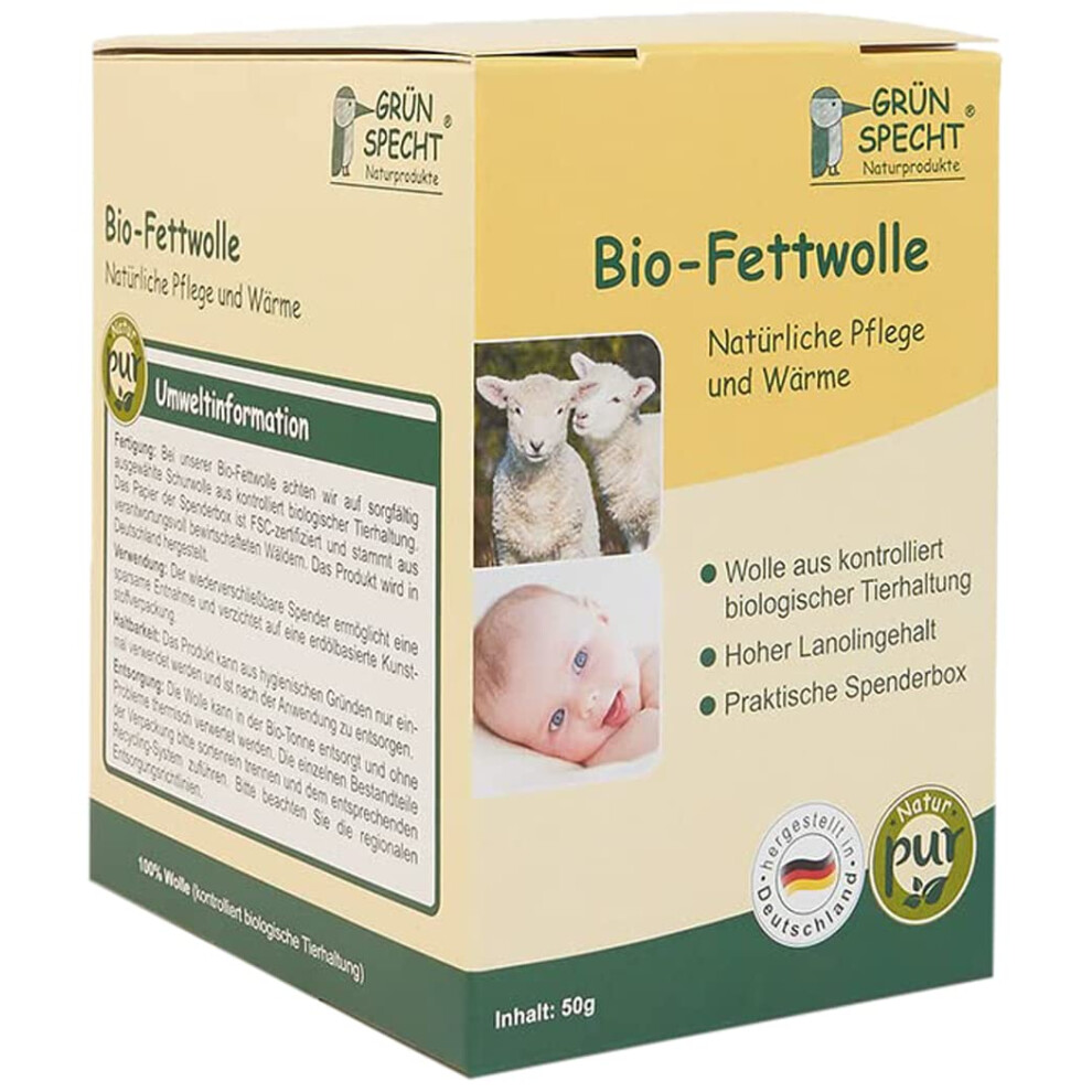 Grã¼Nspecht Gr?Nspecht Organic Greasing Wool, Sheep's Wool With High Lanolin Content For Skin And Baby Care, 50 G
