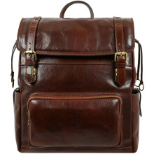 Time Resistance Leather Italian Backpack - Travel Bag Carry On Full Grain - Real Leather Bag (Brown)