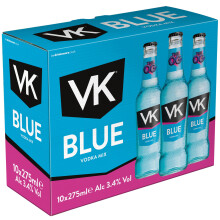 VK Blue Party Pack | 10 x 275ml Multipack |3.4% abv | Blue Alcopops | Sparkling Vodka Drink | Ready To Drink Alcoholic Mix | Mixed Berry | Party