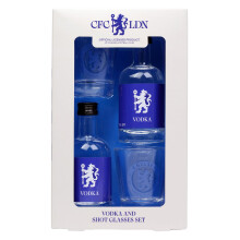 Chelsea F.C. Vodka & Shot Glass Gift Box ? 2 x 5cl Miniatures and 2 Branded Glasses ? Suitable Gift for Football Fans by Blue Tree Gifts