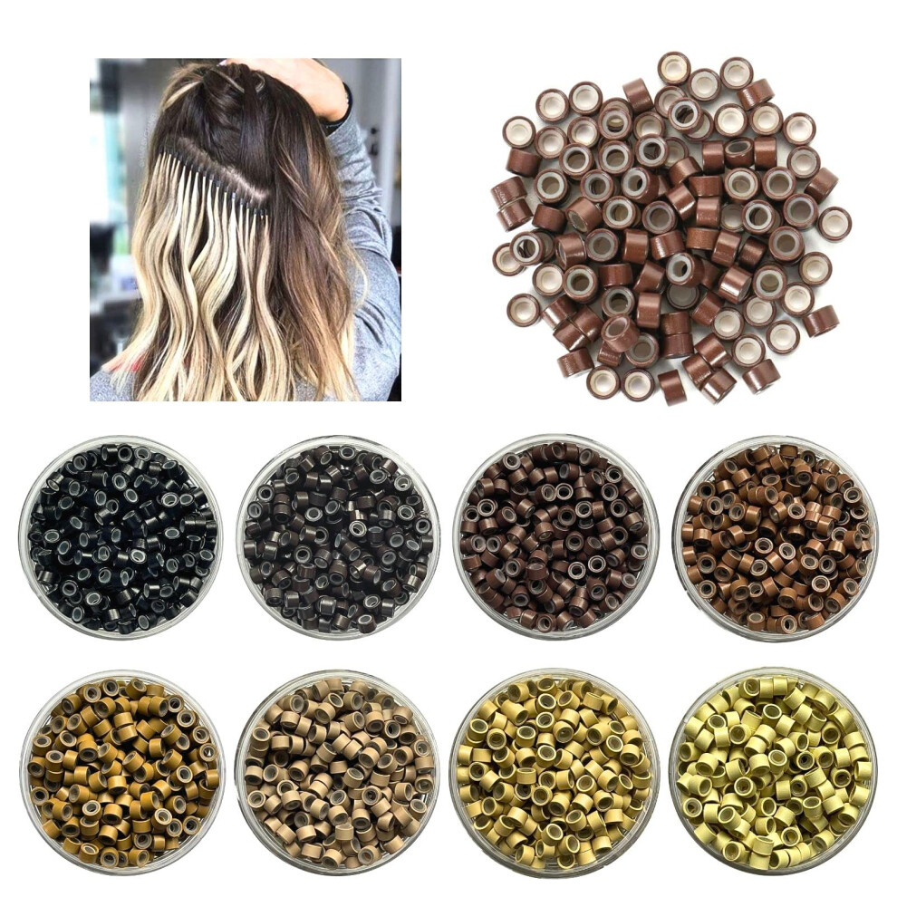 Unisex Cream 5Mm Silicone Lined Micro Rings Micro Beads Links Nano Beads For I Tip Stick Tip Hair Extensions (200, Beige #6)